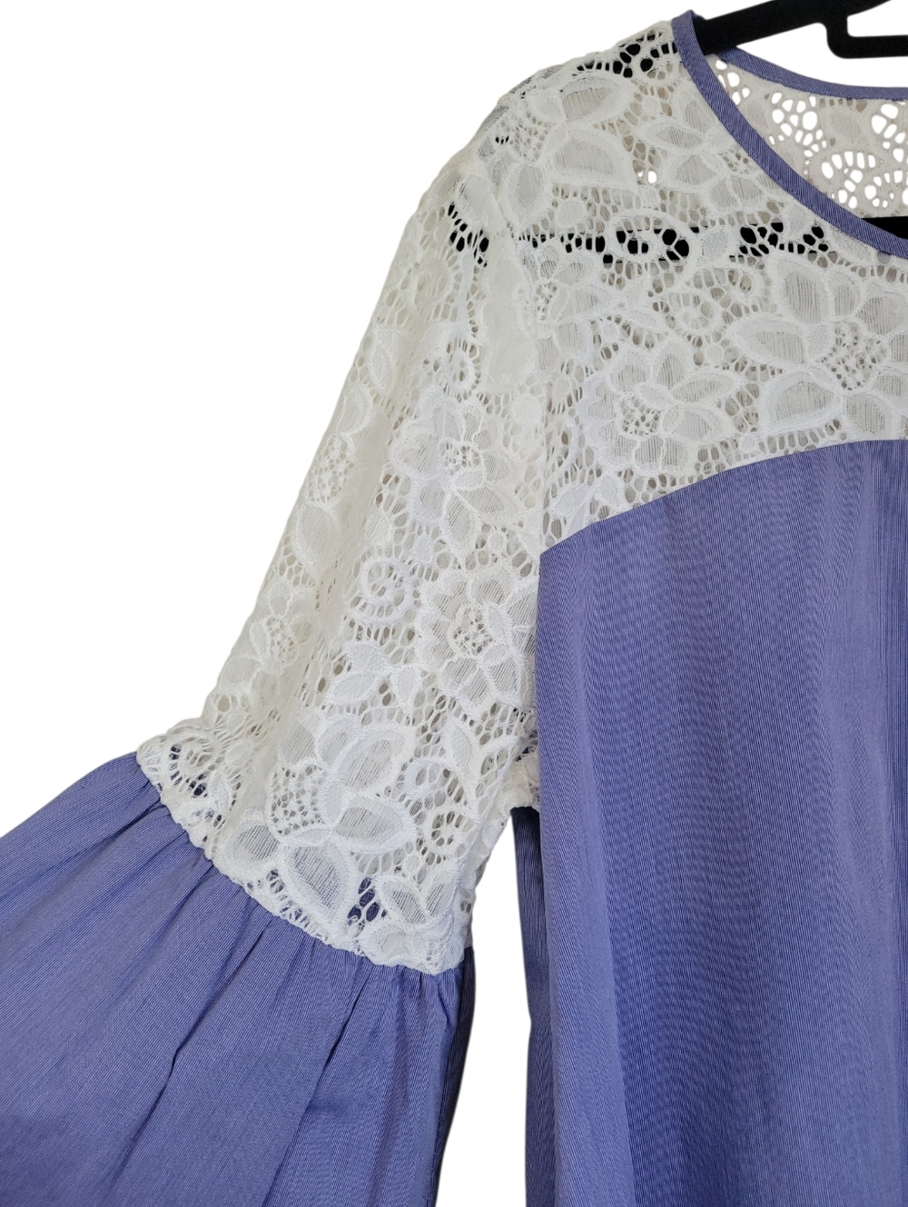 Marc New York XL Blue Cotton Lace Yoke Bell Sleeve Boho Peasant Blouse Top - Picture 4 of 11